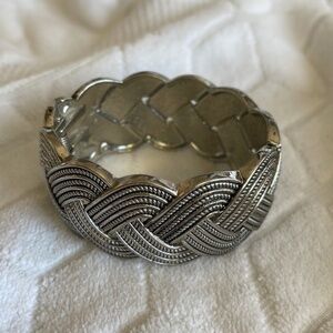 Vintage women's braided bohemian stainless steel silver toned bracelet